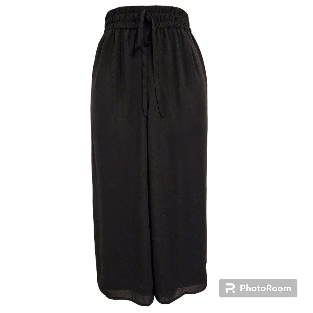 Aritzia Babaton Colutte Pants Wide Leg Cropped Size Med. Black Sheer Lined - Picture 2 of 8